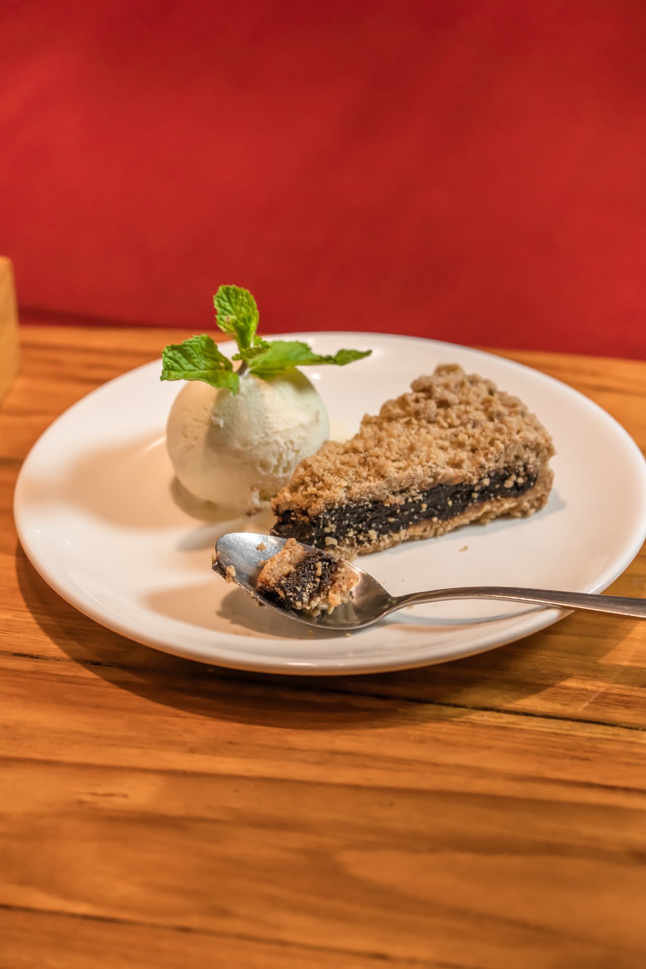 Swedish fika with homemade pie, vanilla ice cream and mint at Café Smörgås in Sanur, Bali